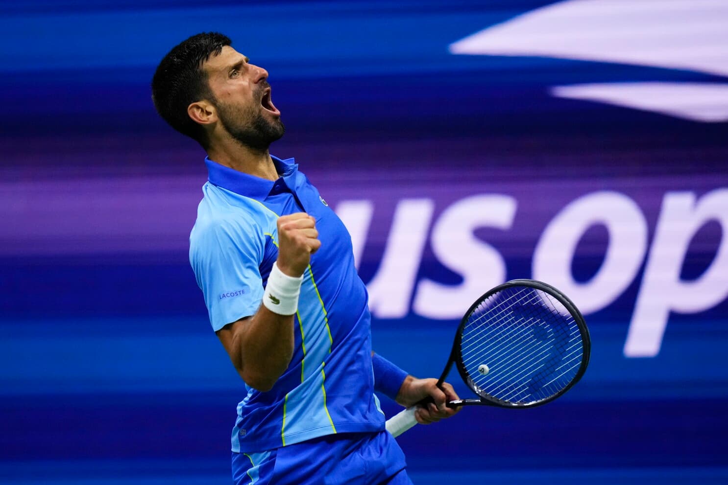 Novak Djokovic celebrates a point at the US Open.